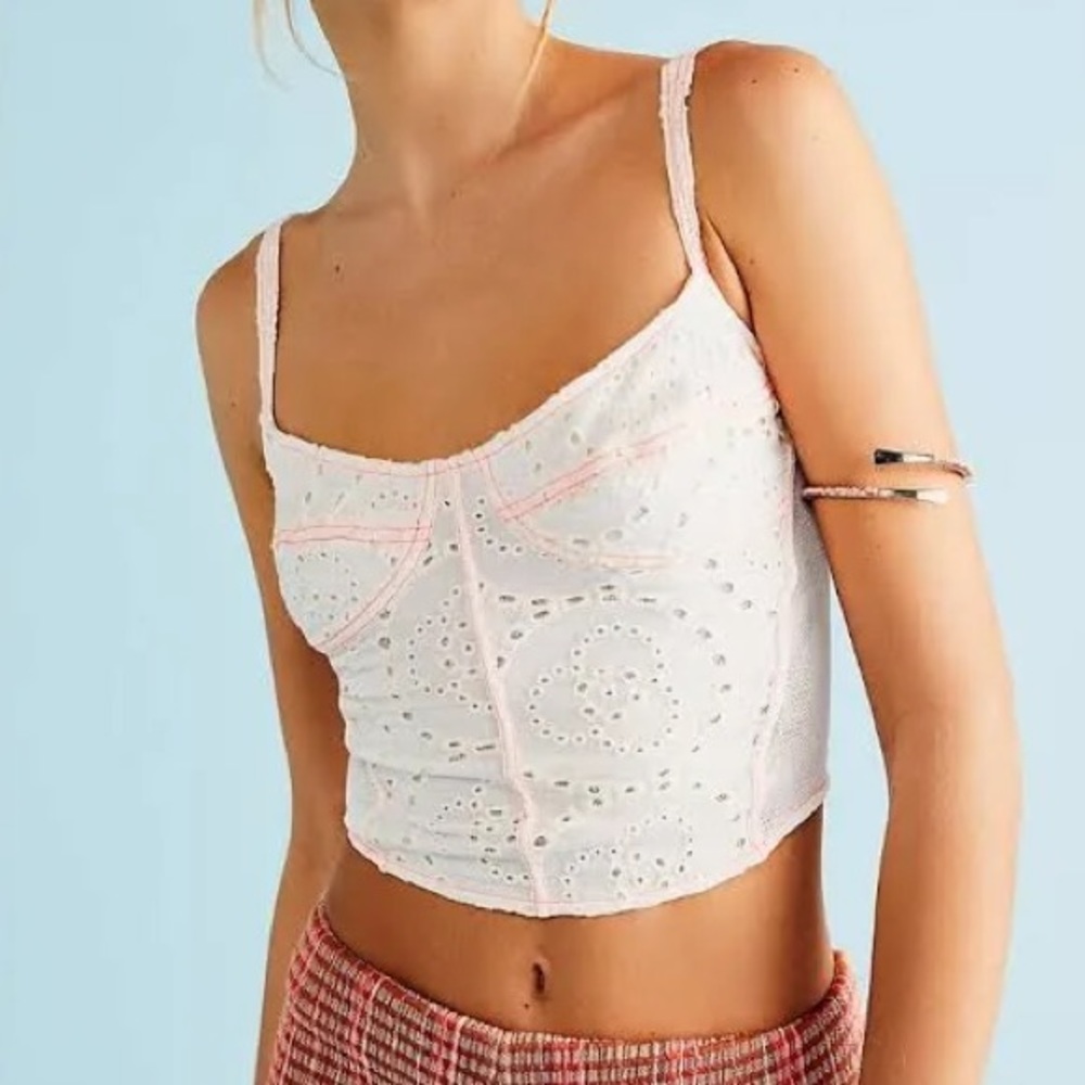NWT Free People Cream Coral Lace Corset Crop Top Size XS Boho Bandeau